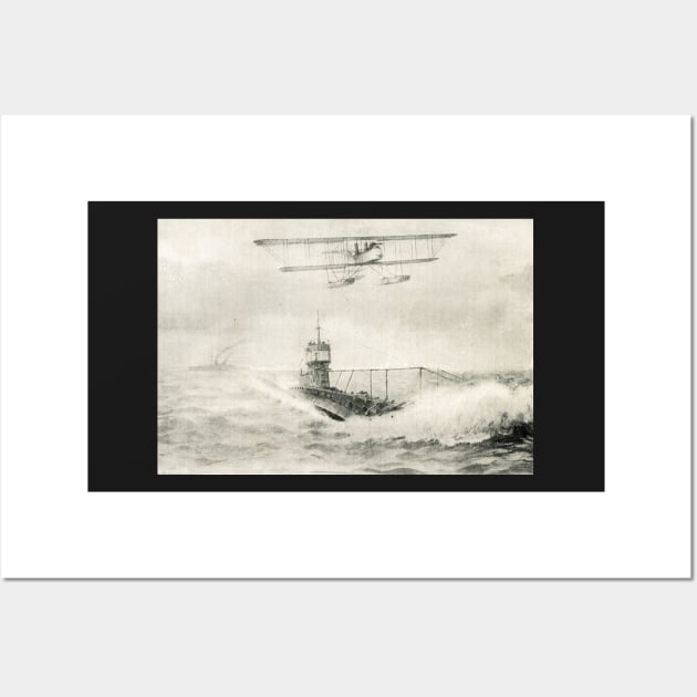 WW1 Floatplane & Submarine sea scene Wall Art by artfromthepast